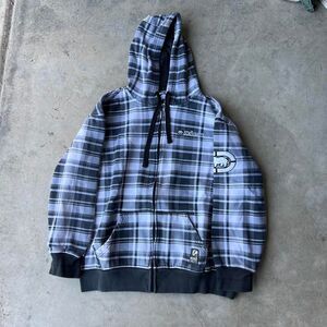 Ecko Unlimited Y2k Plaid Hoodie Zip Mens size XL WHITE BLACK